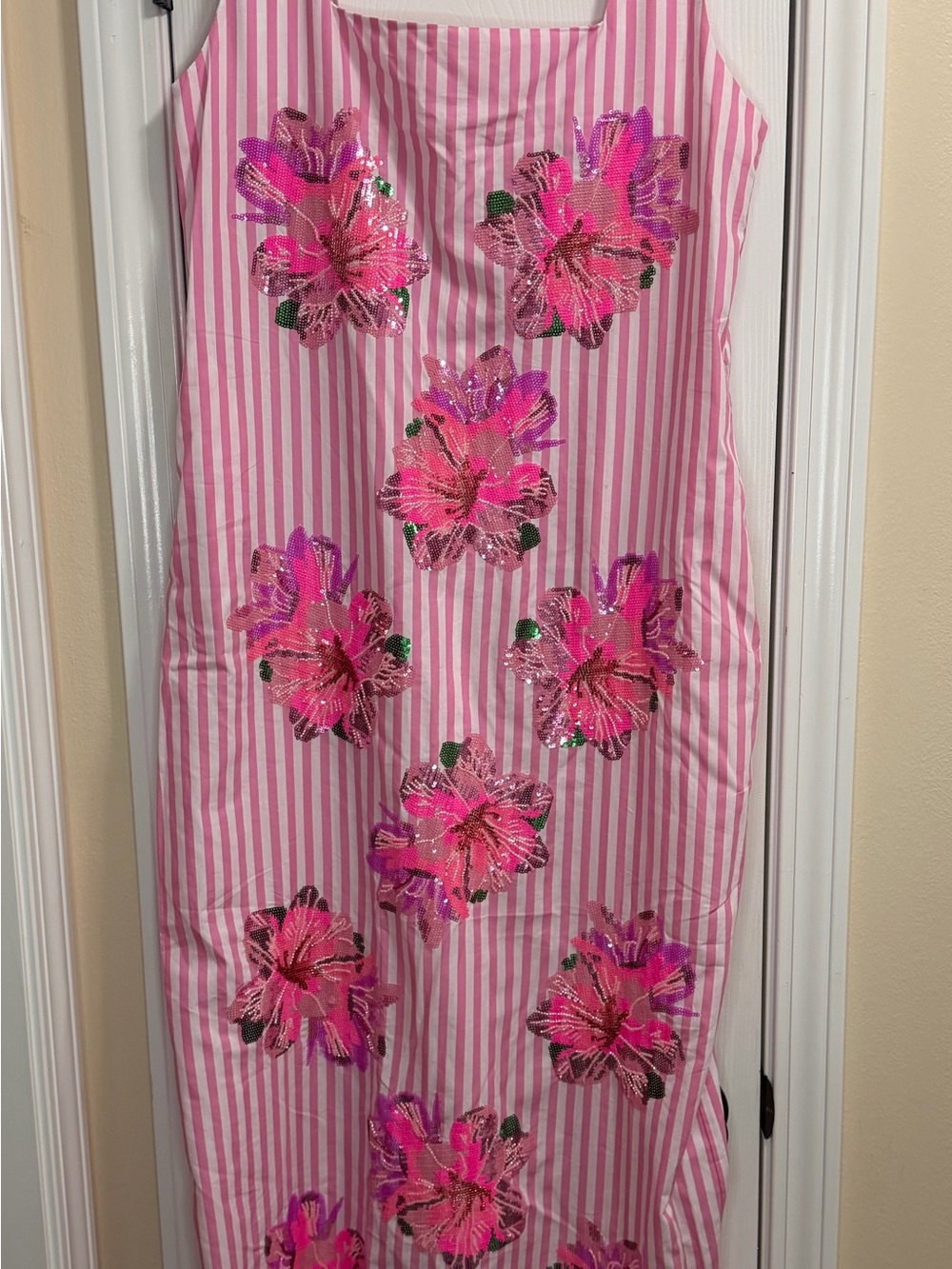 QUEEN OF SPARKLES Pink and White Striped Dress Tag Detail